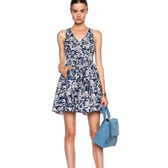 ELLE SASSON Sleeveless Cotton Party Dress A-line Abstract Blue Design Size 6 - Picture 1 of 10